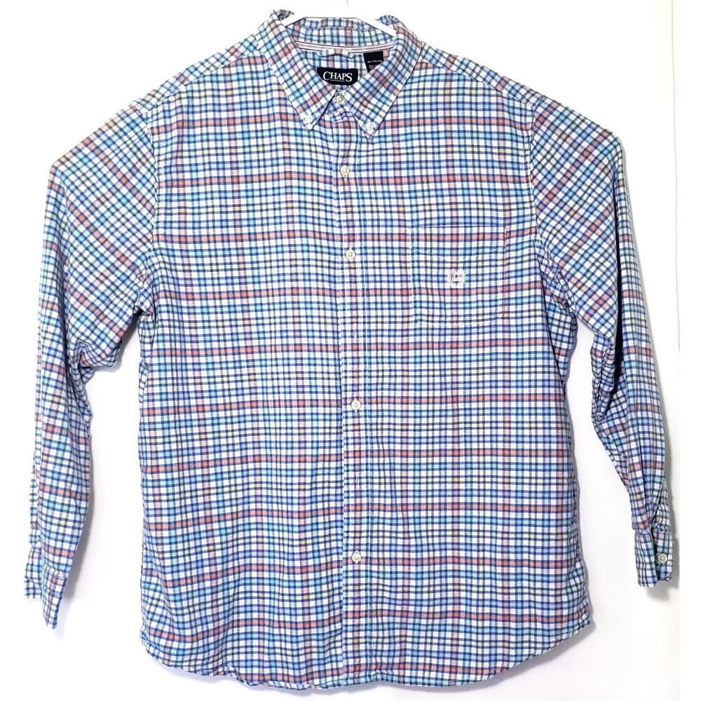 Chaps Casual Button Down Shirt Mens XL Cotton Mini Checks
